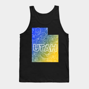 Colorful mandala art map of Utah with text in blue and yellow Tank Top